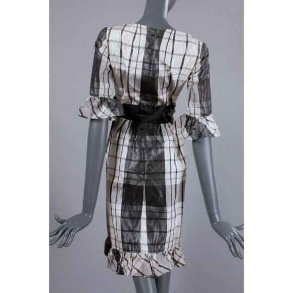 S Vintage 60s Plaid Satin Cocktail Pin Up Dress - Picture 4 of 8